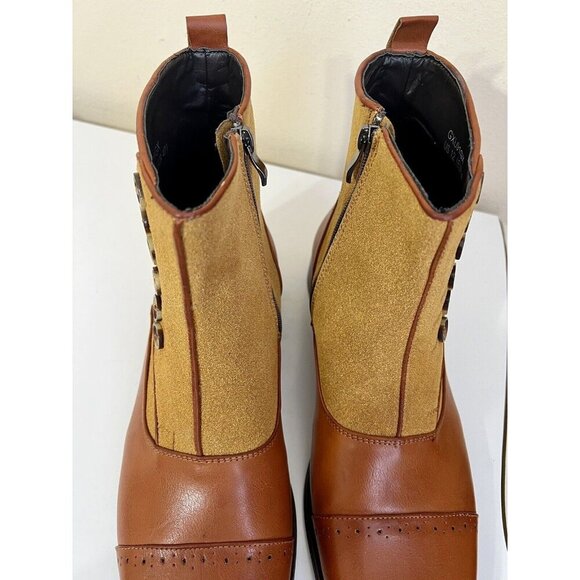 Mens 12 Two Tone Leather Button Boots 1920s Style zip Leather Suede Natbee - Picture 5 of 16